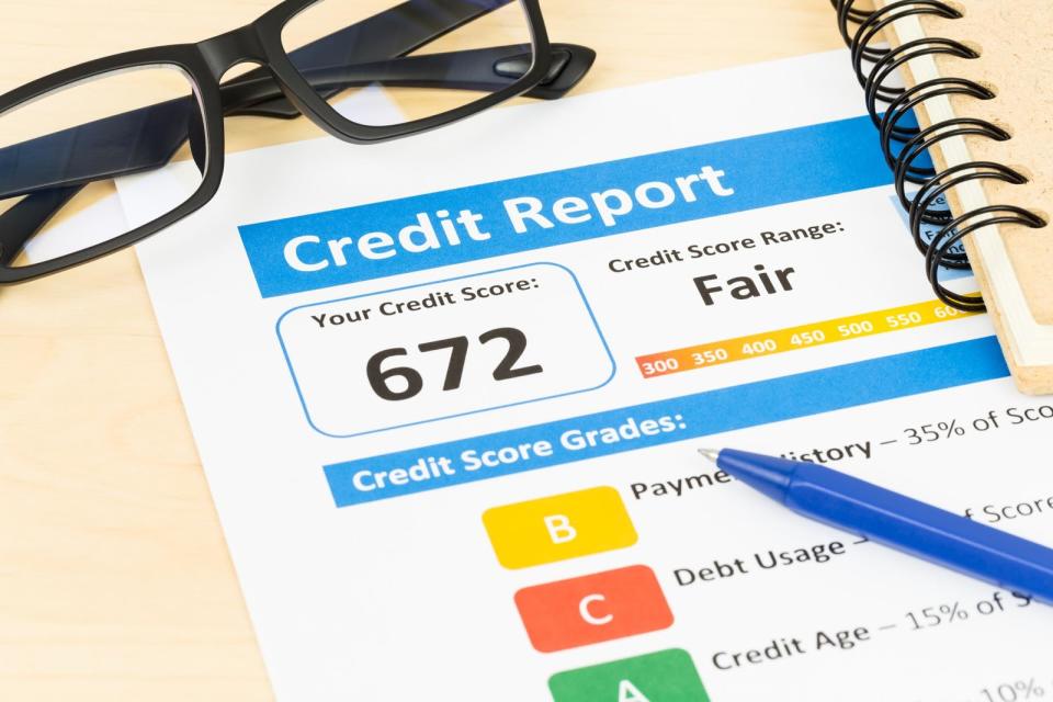 Credit report showing score of 672