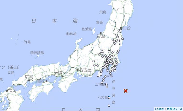 東京外海發生芮氏規模5.6地震。（圖／翻攝自日本氣象廳）