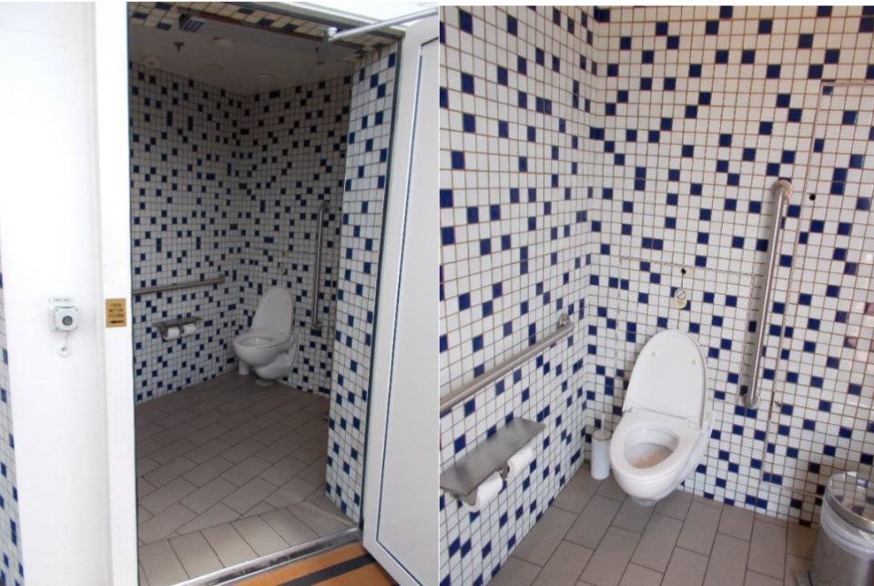 A man was arrested for allegedly placing a camera in this bathroom on the Harmony of the Seas cruise ship in late April and secretly recording passengers who were using the facilities.  / Credit: FBI