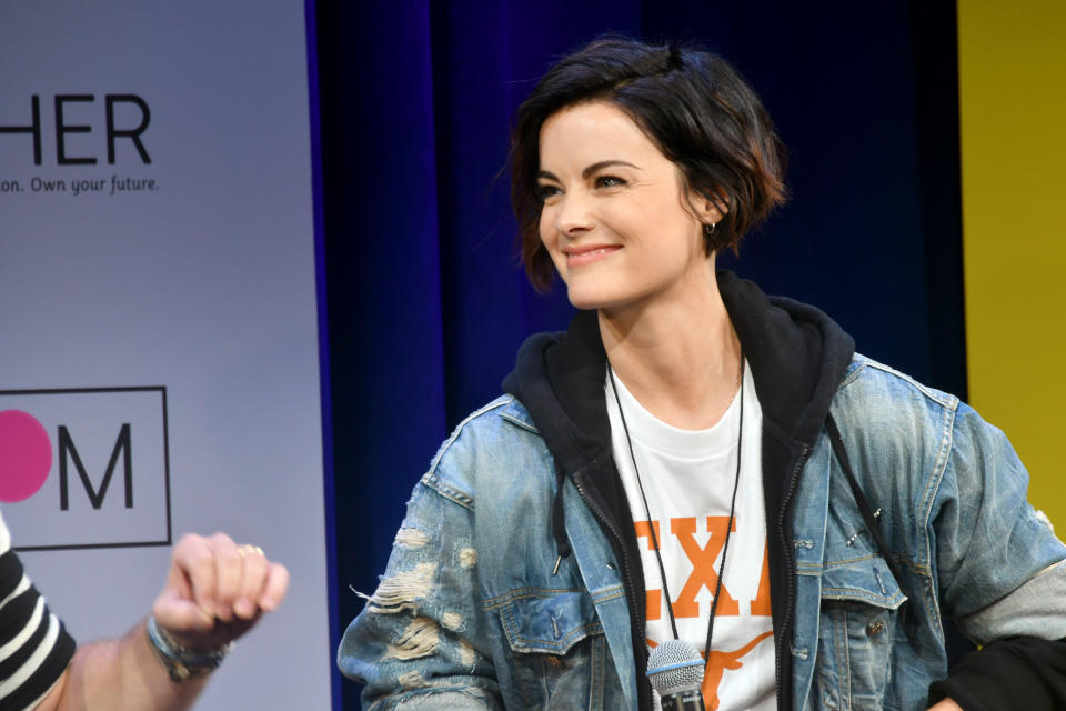 NEW YORK, NY - MAY 05:  Actress Jaimie Alexander speaks onstage during MTV's 2017 College Signing Day With Michelle Obama at The Public Theater on May 5, 2017 in New York City.  (Photo by Mike Coppola/Getty Images for MTV)