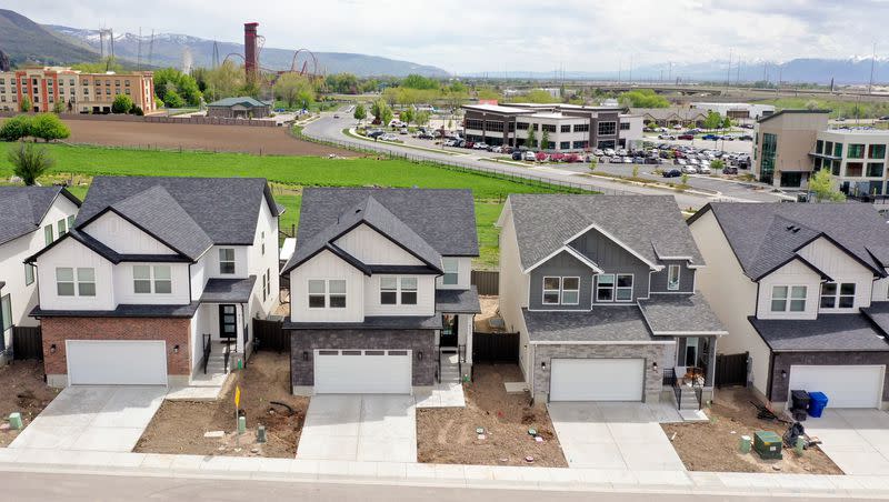 Single-family houses are pictured in theROSE community in Farmington on Monday, May 8, 2023.