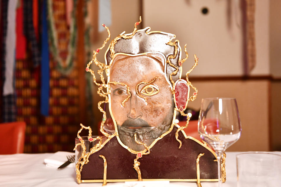 A sugar and lead stained-glass sculpture of Daniel Roseberry by Sophie Lloyd