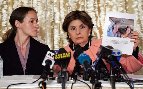 Gloria Allred (R) and her client Teala Davies, who claims to be a victim of sexual abuse by Jeffrey Epstein when she was a minor, hold a press conference in New York  - Credit: AFP&nbsp;