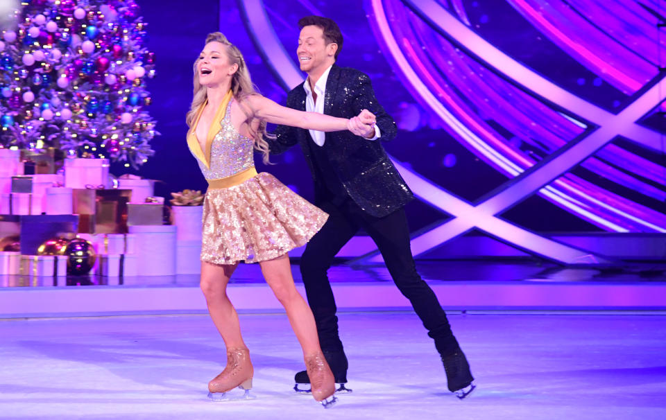 Joe Swash (right) and Alexandra Schauman attending the launch of Dancing On Ice 2020, held at Bovingdon Airfield, Hertfordshire. (Photo by Ian West/PA Images via Getty Images)