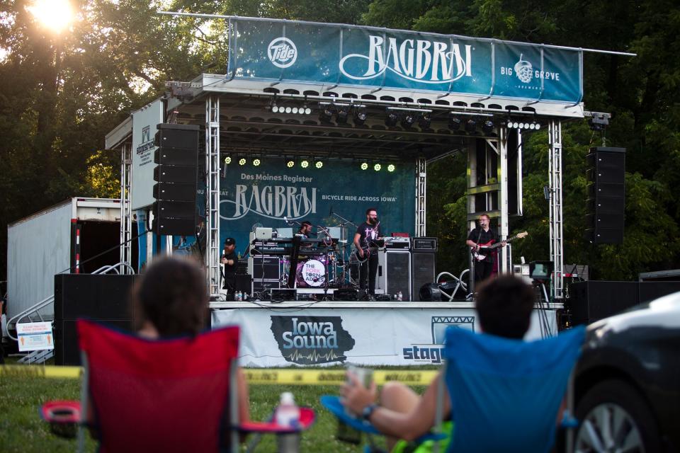 The Pork Tornadoes play a drive-in concert on July 24, 2020 at Water Works Park. Registered riders enjoyed the show on the second-to-last day of 2020's socially-distanced 'Virtual RAGBRAI.'  