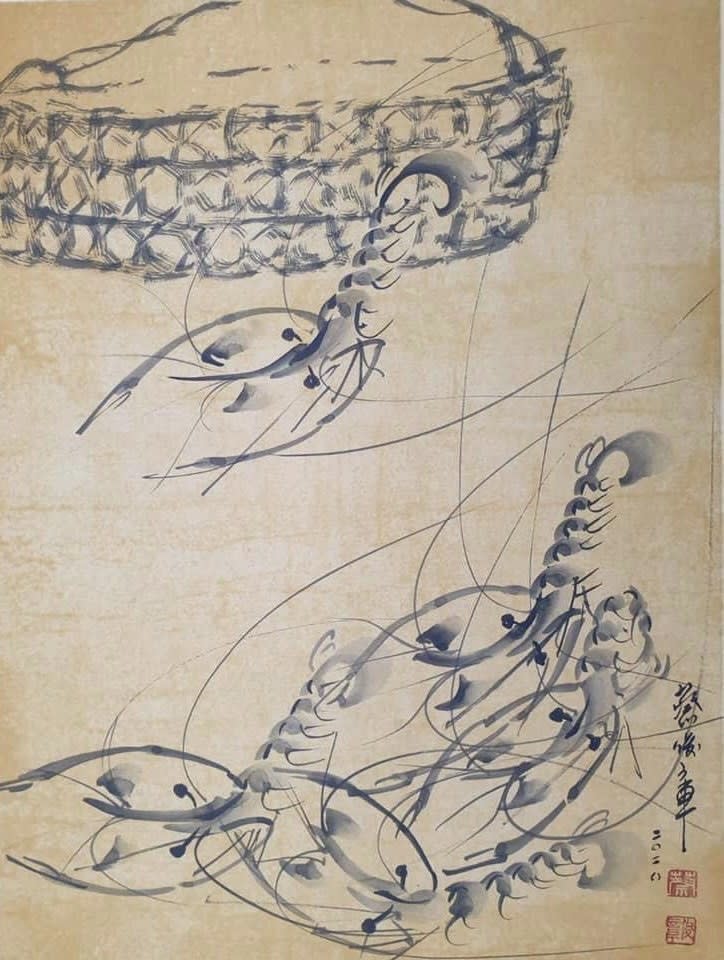 蔡俊章博士的蝦畫遠近馳名。