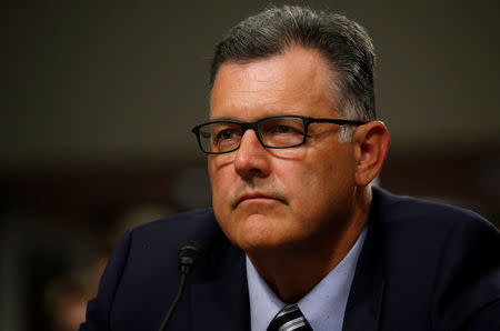 Steve Penny, former president of USA Gymnastics invokes his 5th amendment right to not answer questions during the Senate Commerce, Science and Transportation Subcommittee in Washington, U.S., June 5, 2018. REUTERS/ Leah Millis