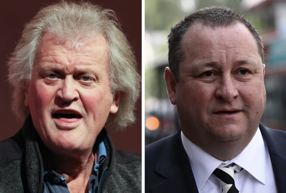 JD Wetherspoon founder and chairman Tim Martin, left, and Sports Direct founder and chief executive Mike Ashley, right. (DANIEL LEAL-OLIVAS/AFP via Getty Images/Carl Court/Getty Images)