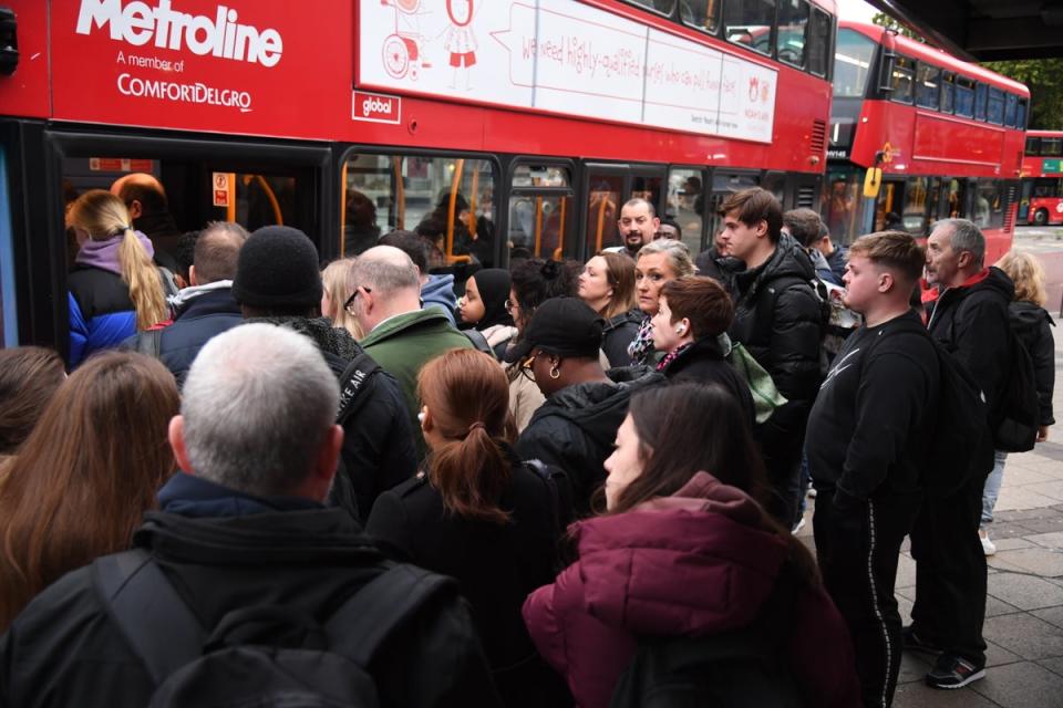 Bus queues at Waterloo Station today as London (Jeremy Selwyn)