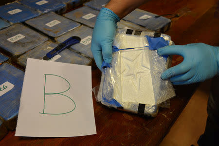 The cocaine that has been found in the Russian embassy in Buenos Aires, Argentina, appears in this undated handout photo provided on February 22, 2018. Argentine Ministry of Security/Handout via REUTERS