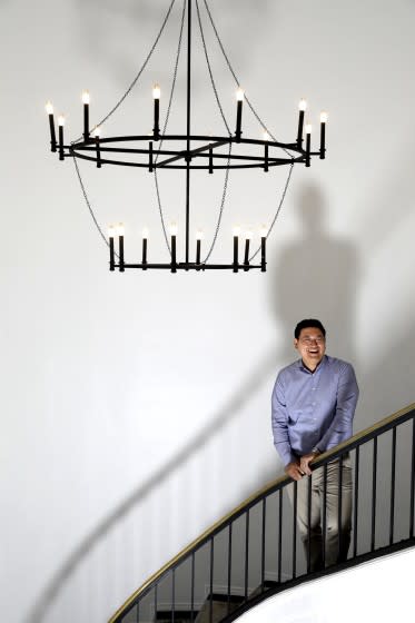 HOLLYWOOD, CA - JULY 2, 2021 - - STAIRWAY TO SUCCESS - - Jeongin Hong, senior vice president of JTBC Studios, a South Korean production company, at wiip Media Company in Hollywood on July 2, 2021. JTBC Studios recently increased its stake in U.S. production company wiip by buying shares from Century City talent agency Creative Artists Agency. JTBC Studios is a division of JTBC, owned by JoongAng Group. The group also operates daily newspaper Joongang Daily with an office in Koreatown. JTBC Studios' plans to expand its presence in the U.S. by becoming a larger owner of wiip. (Genaro Molina / Los Angeles Times)