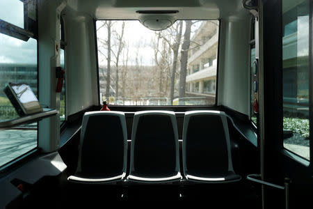 The interior of an EasyMile EZ10 shared autonomous vehicle is seen during a deployment demonstration at Bishop Ranch in San Ramon, California March 6, 2017. REUTERS/Stephen Lam