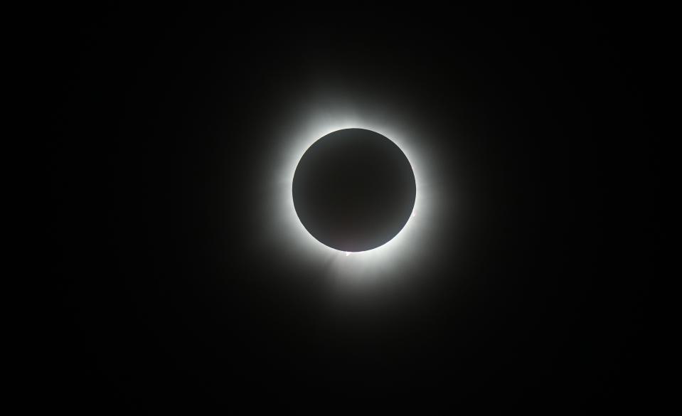 April 8, 2024; Wapakoneta, OH, United States; Totality during Solar Eclipse 2024 at the Neil Armstrong Air & Space Museum in Wapakoneta, Ohio.