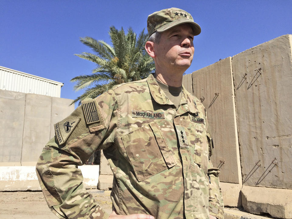 Army Lt. Gen. Sean MacFarland, the top U.S. commander in Baghdad, speaks to reporters in Baghdad on May 20, 2016. (AP Photo/Robert Burns)