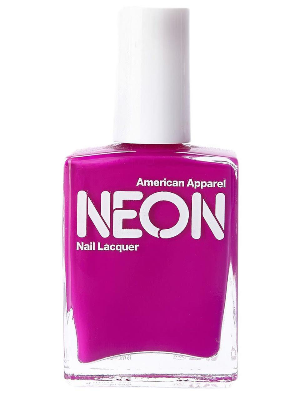 <p>Your neon collection isn’t complete with out a vibrant violet. <a href="http://store.americanapparel.net/neon-nail-polish_nailpolsn" rel="nofollow noopener" target="_blank" data-ylk="slk:American Apparel Neon Violet;elm:context_link;itc:0;sec:content-canvas" class="link ">American Apparel Neon Violet</a> ($7)</p>