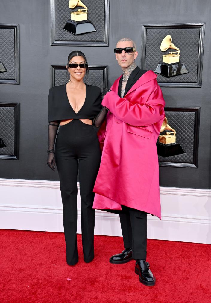Kourtney Kardashian and Travis Barker at the 2022 Grammy Awards.