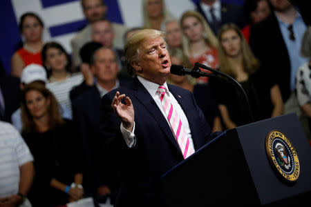 U.S. President Donald Trump speaks at a campaign rally for Senator Luther Strange in Huntsville, Alabama, U.S. September 22, 2017. REUTERS/Aaron P. Bernstein