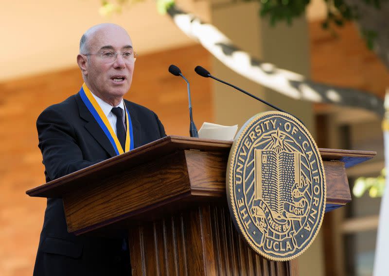 FILE PHOTO: Philanthropist Geffen speaks to graduates after receiving the UCLA Medal in Los Angeles