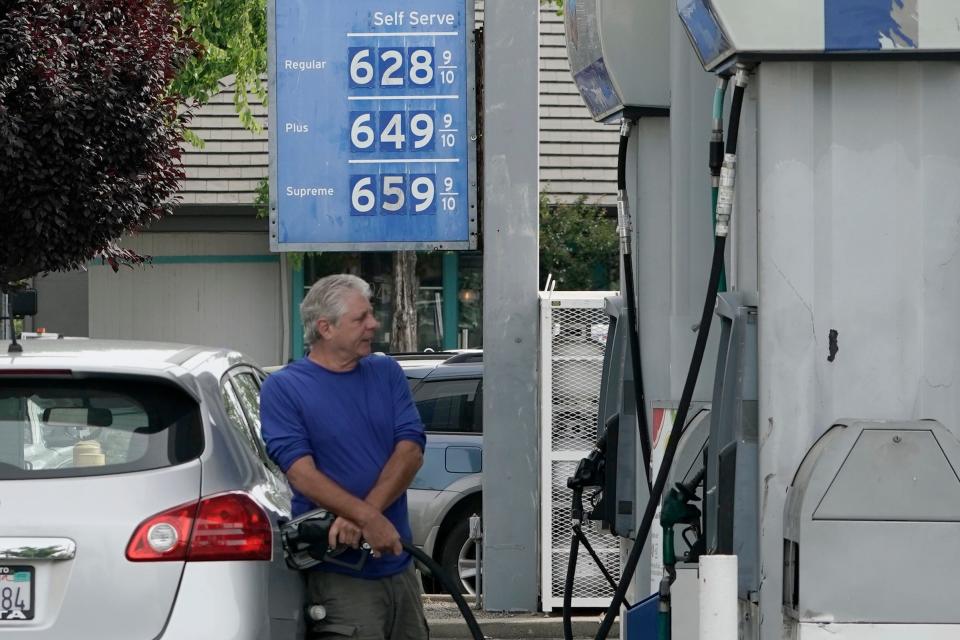 Gas prices over the $6 dollar mark are displayed at a gas station in Sacramento, Calif., Friday, May 27, 2022.