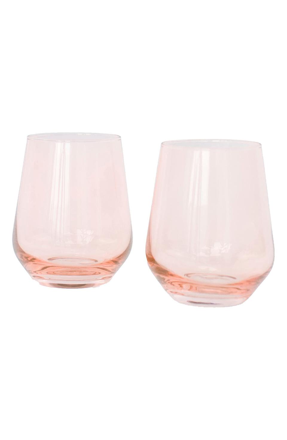 7) Colored Glass Stemless Wineglasses