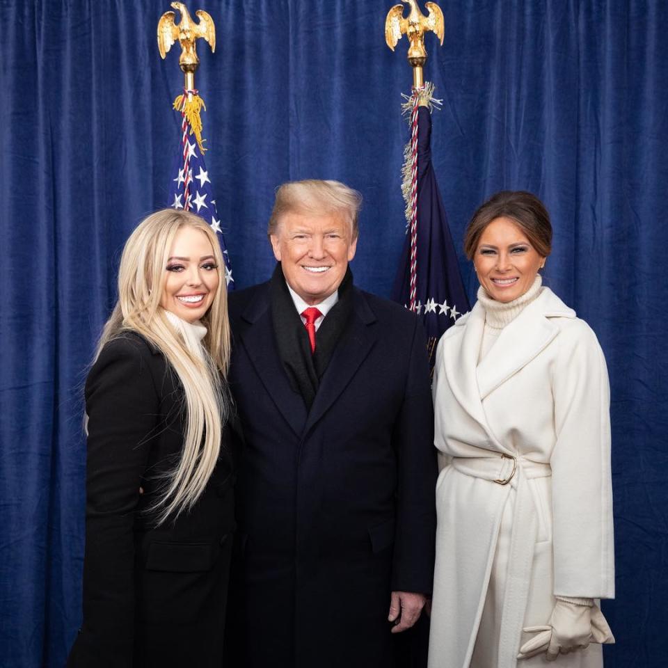 Tiffany Trump, her father, former US President Donald Trump and stepmother, former First Lady Melania Trump