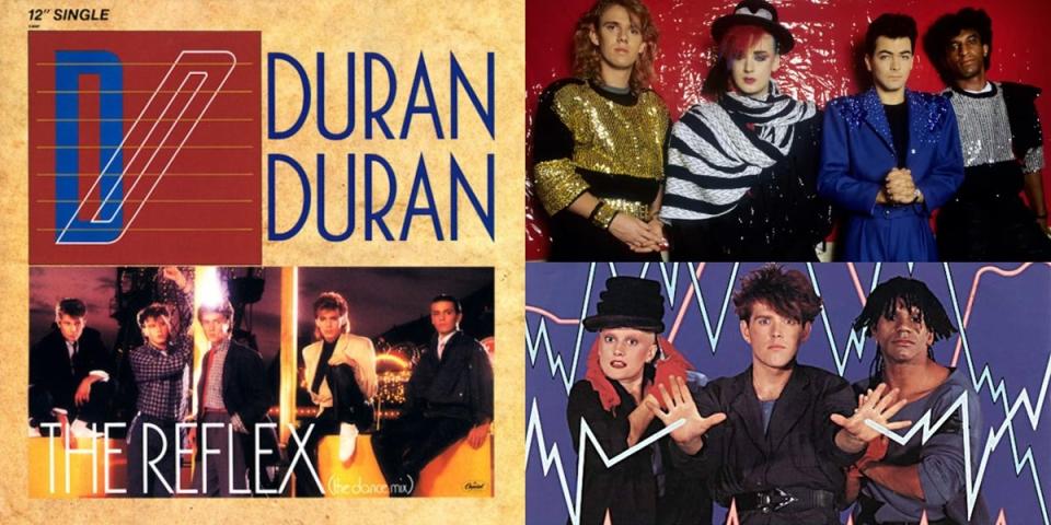 Duran Duran's cover for the single "The Reflex," along with Culture Club and the Thompson Twins, all New Wave acts of 1984.