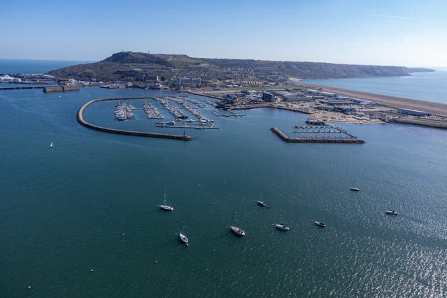 Boats on the water around the Portland Harbour area in Dorset