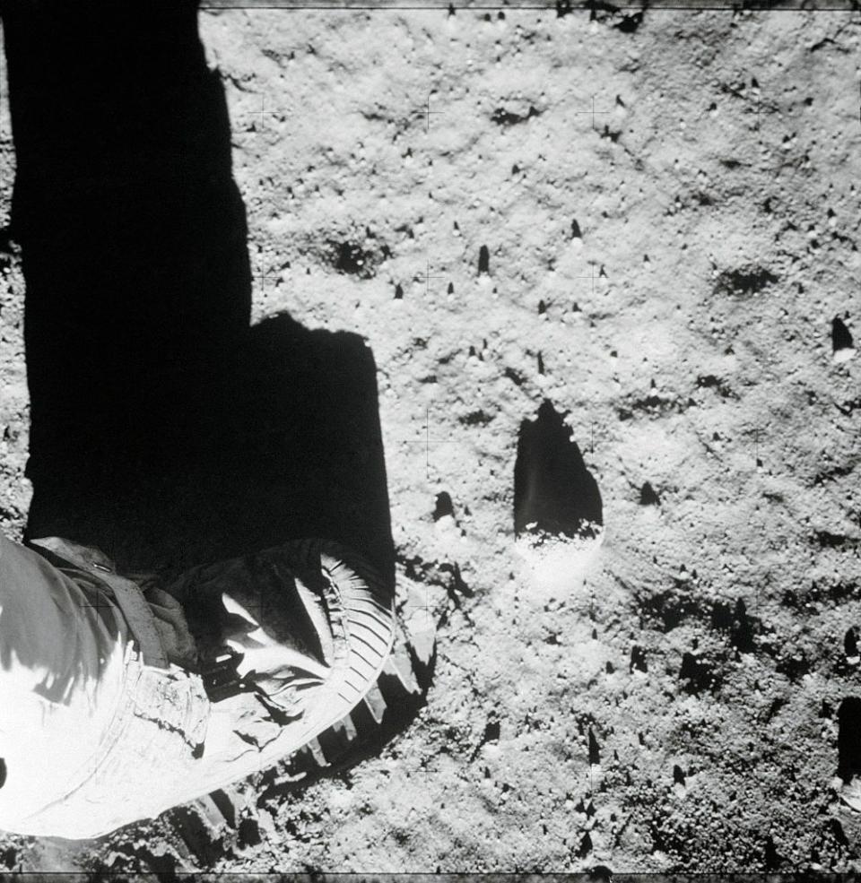 View of Neil Armstrong Stepping onto Moon Surface