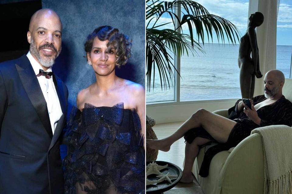 <p>Kevin Mazur/VF23/WireImage; Halle Berry/Instagram</p> Van Hunt and Halle Berry at the 2023 Vanity Fair Oscar Party; Hunt on Berry