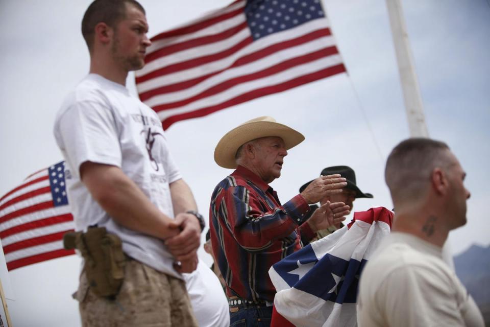 Cliven Bundy talking at a stand-off on his land in Nevada in 2014 (AP)