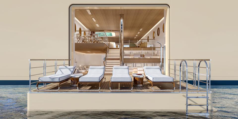 rendering of lounge chairs of a marina