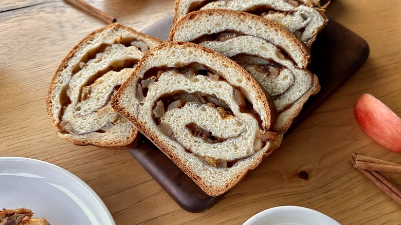 Sliced cinnamon-apple swirl bread