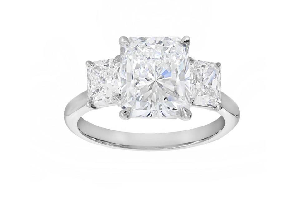 <a href="https://www.londonjewelers.com/two-by-london-platinum-radiant-cut-3-stone-engagement-ring" rel="nofollow noopener" target="_blank" data-ylk="slk:Two by London platinum radiant cut 3-stone engagement ring,;elm:context_link;itc:0;sec:content-canvas" class="link ">Two by London platinum radiant cut 3-stone engagement ring, </a>$85,000