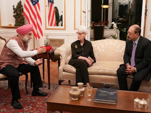 India's Ambassador to the United States Taranjit Singh Sandhu, Indian Foreign Secretary Harsh V Shringla and United State's Deputy Secretary of State Wendy Sherman at India House