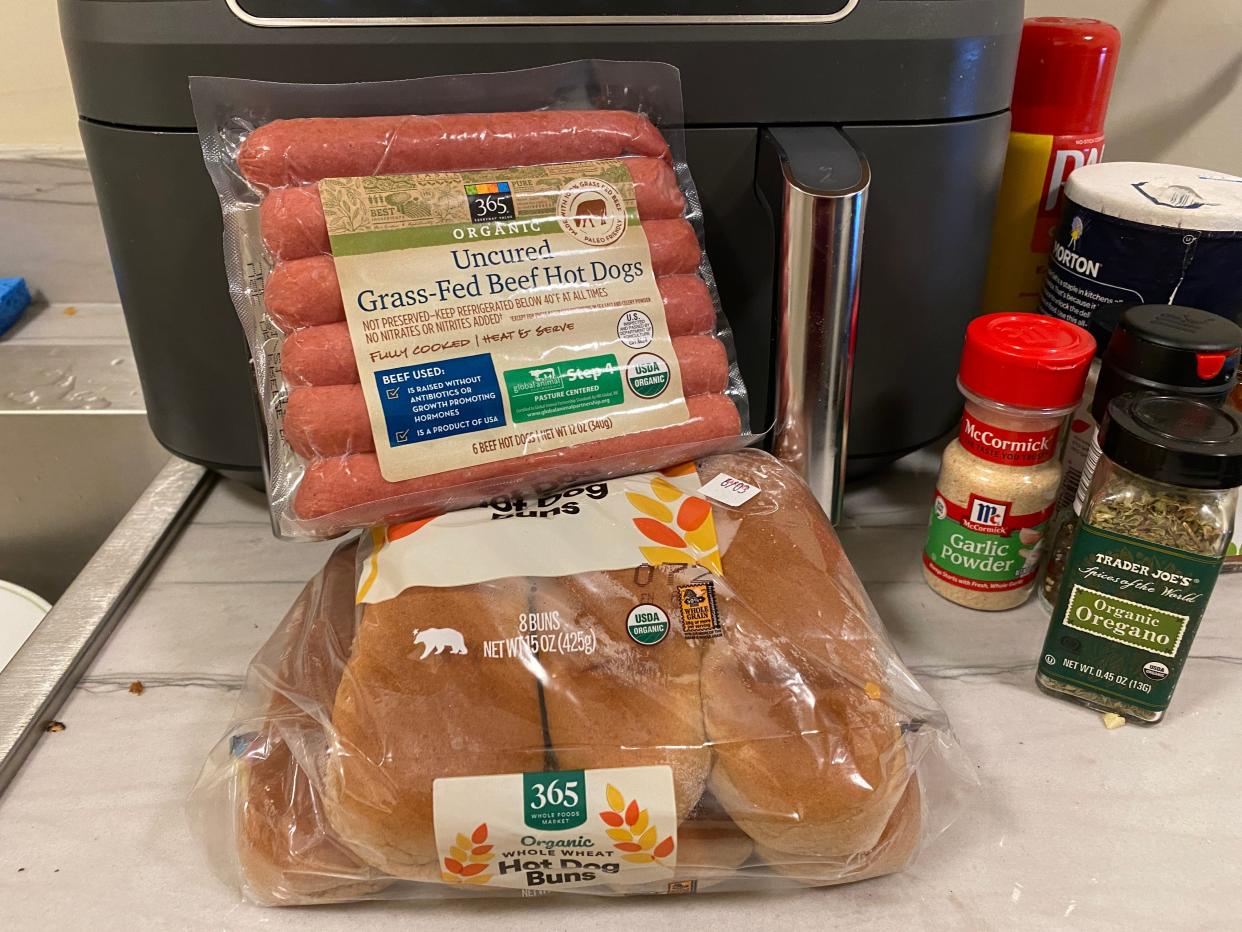 Hot dogs, buns, and an air fryer