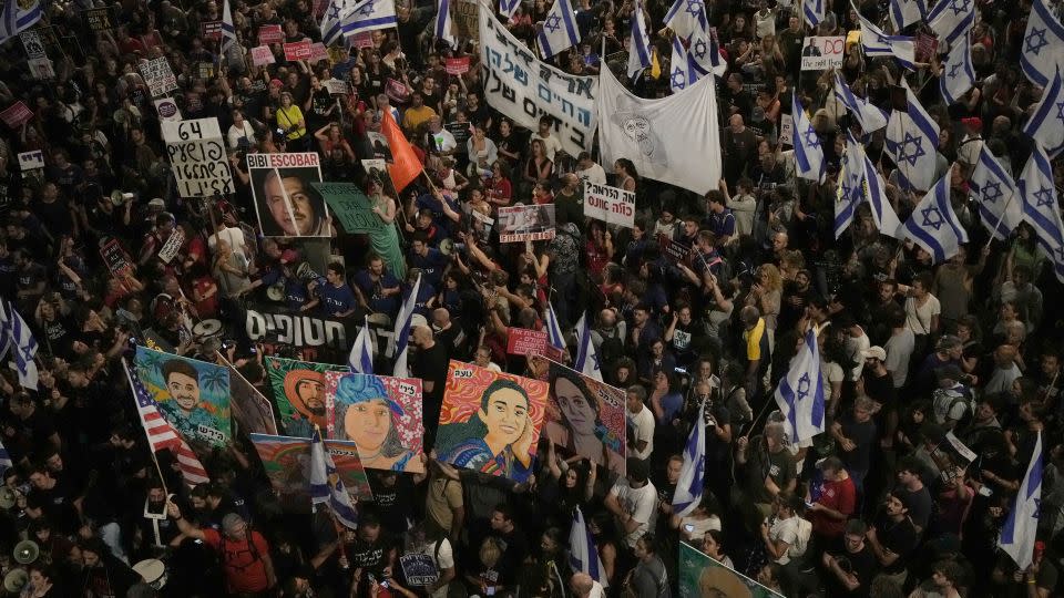 People protest in Tel Aviv on June 1 against Israeli Prime Minister Benjamin Netanyahu's government and call for the release of hostages held in the Gaza Strip by Hamas. - Maya Alleruzzo/AP