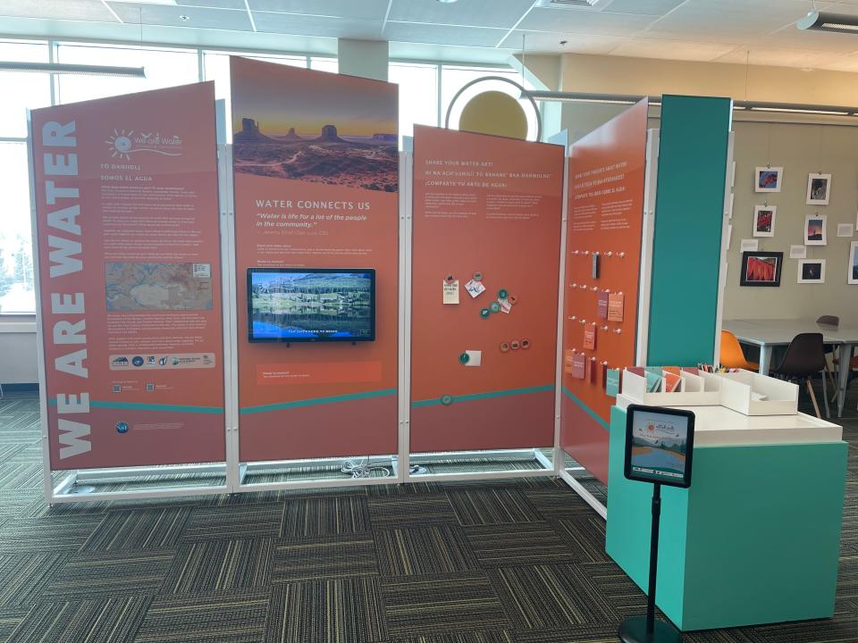 One of the elements in the "We Are Water" exhibition opening this weekend at the Aztec Public Library is a story wall with touchscreens, artwork and stories.