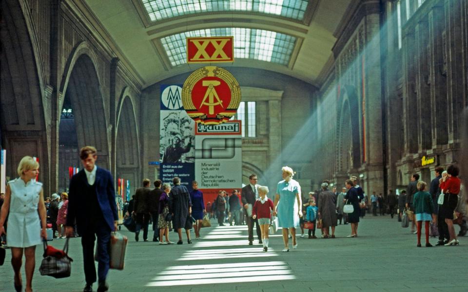 Leipzig Central Station, decorated with symbols marking the 20th anniversary of East Germany, 1969 - Getty Images