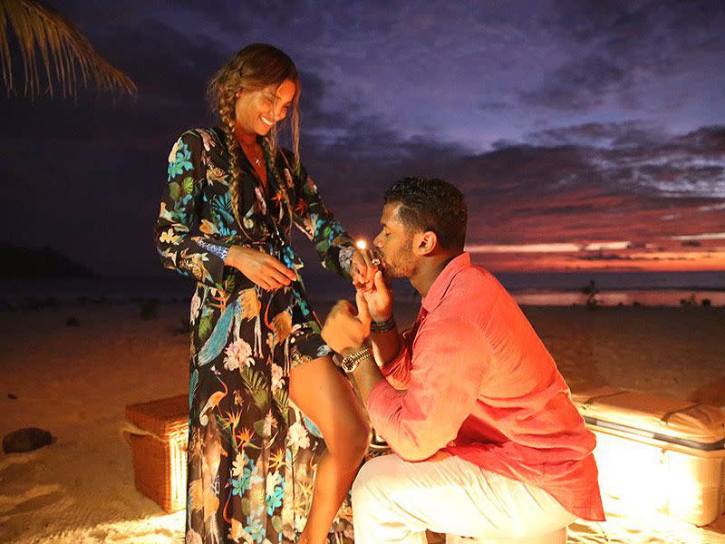 <p>Russell Wilson's <a href="https://people.com/celebrity/ciara-engaged-to-russell-wilson-exclusive-proposal-details/" rel="nofollow noopener" target="_blank" data-ylk="slk:romantic proposal;elm:context_link;itc:0;sec:content-canvas" class="link ">romantic proposal</a> to Ciara in 2016 wasn't your average destination engagement. The NFL star upped the stakes before he popped the question: Wilson swept the singer away on a mystery vacation without any hints to where they were headed. </p> <p>Instead, they played a game of "travel roulette," meaning the quarterback gave his future wife 30 possible destinations in the world and had her guess their destination. "She was shocked when they landed in the Seychelles at the exclusive resort North Island," a rep for Ciara told PEOPLE at the time.</p> <p>Once they were they'd arrived at the tropical spot, Wilson surprised her again when he knelt down and asked her to marry him.</p> <p>"She said Yes!!!" he captioned an <a href="https://www.instagram.com/p/BC04kJFs7Hy/?utm_source=ig_embed&ig_rid=dccb202b-406a-4990-864a-400278b17428" rel="nofollow noopener" target="_blank" data-ylk="slk:Instagram video;elm:context_link;itc:0;sec:content-canvas" class="link ">Instagram video</a> commemorating their engagement. "Since Day 1 knew you were the one. No Greater feeling #TrueLove."</p>