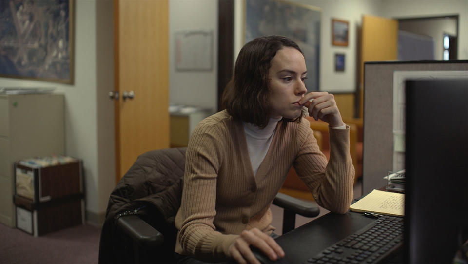 Daisy Ridley appears in a still from Sometimes I Think About Dying.