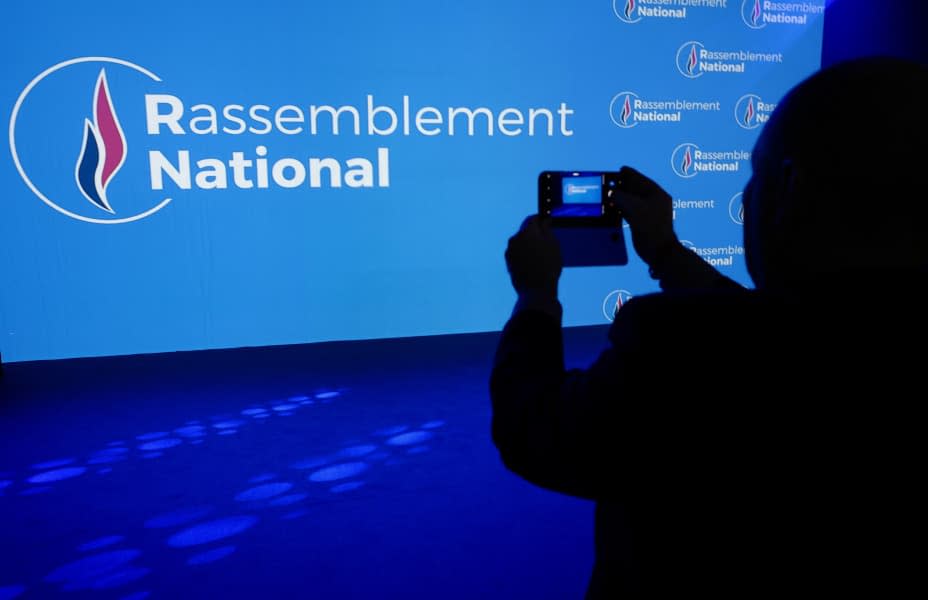 Le logo du Rassemblement national (illustration). - JEAN-PHILIPPE KSIAZEK / AFP - -