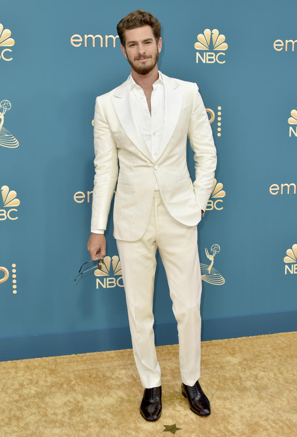 Andrew Garfield arrives at the 74th Primetime Emmy Awards on Monday, Sept. 12, 2022, at the Microsoft Theater in Los Angeles. (Photo by Richard Shotwell/Invision/AP)