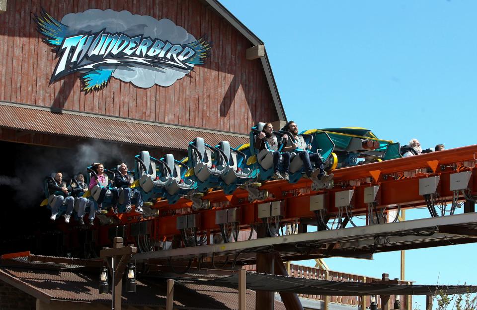 Holiday World debuts the Thunderbird winged coaster.April 23, 2015