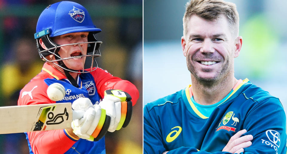 Pictured left to right are Jake Fraser-McGurk and Australia T20 Cricket World Cup squad member David Warner.