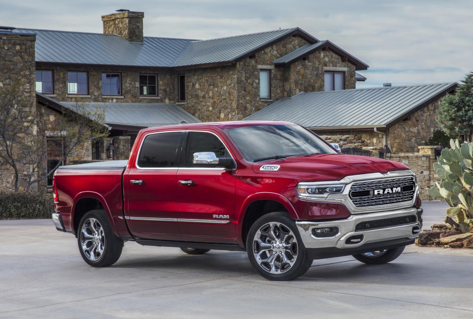 This photo provided by Fiat Chrysler Automobiles shows the 2021 Ram 1500, a light-duty pickup truck that stands out in terms of comfort and refinement on the road. (FCA US via AP)