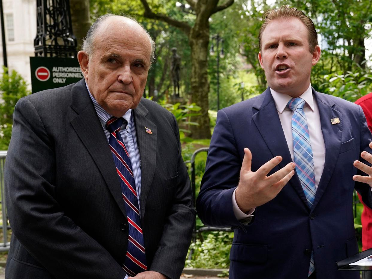 New York Republican gubernatorial candidate Andrew Giuliani (right) with his father, former New York City Mayor Rudy Giuliani (left)