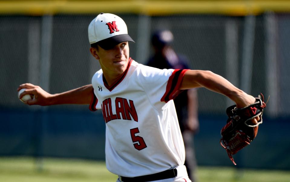 Milan pitcher Luke Gebhardt threw the game of his life Saturday, but the Big Reds lost a 2-1 heartbreaker to Grosse Ile in the finals of the Division 2 Regional at Livonia Franklin in 8 innings.