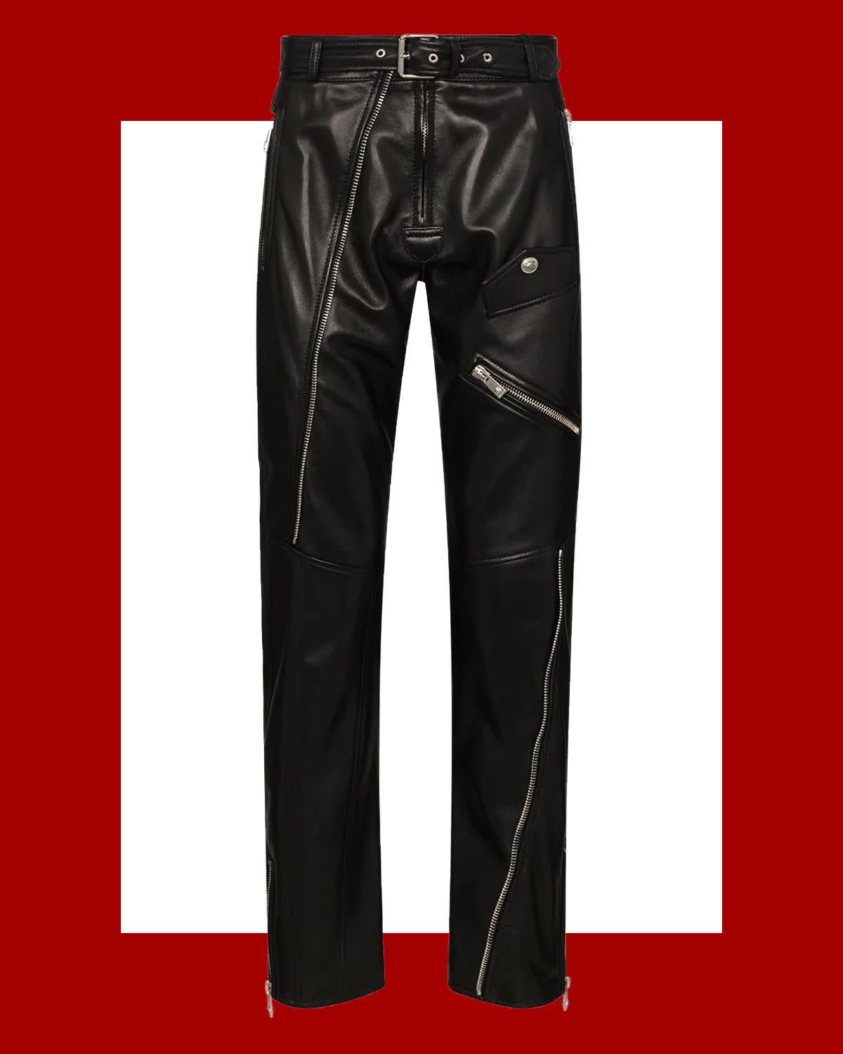 <p><a href="https://go.redirectingat.com?id=74968X1596630&url=https%3A%2F%2Fwww.farfetch.com%2Fshopping%2Fmen%2Fversace-zip-detail-leather-trousers-item-15363101.aspx&sref=https%3A%2F%2F" rel="nofollow noopener" target="_blank" data-ylk="slk:Shop Now;elm:context_link;itc:0;sec:content-canvas" class="link rapid-noclick-resp">Shop Now</a></p><p>Zip Detail Leather Trousers</p><p>$2413.00</p><p>farfetch.com</p>