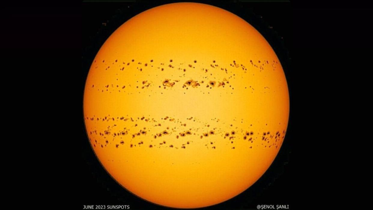  The sun covered in hundreds of sunspots in a time-lapse image of June 