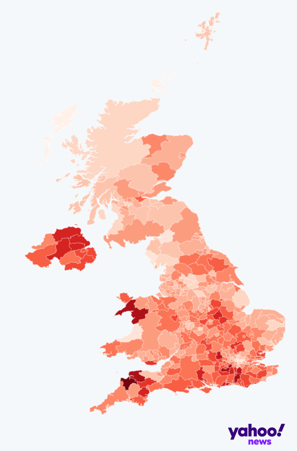 Map showing COVID hotspots in the UK